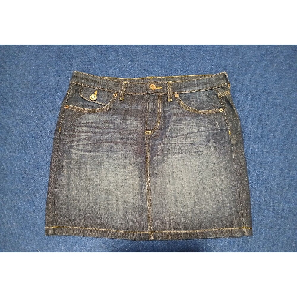 Gap Distressed Dark Jean Mini  Skirt Pockets Size 10